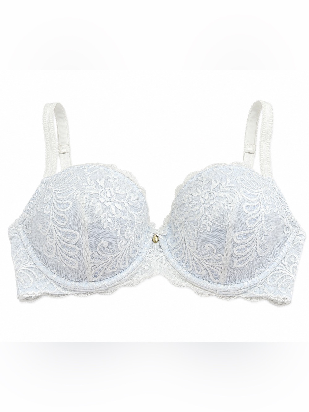 Le Mystere White Lace Bra with Center Charm